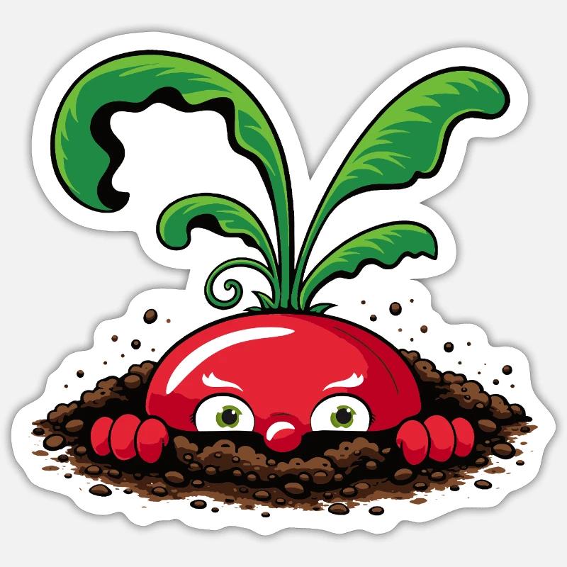 Neugieriges Radieschen aus der Erde  - Sticker Größe S (10 x 10 cm) - Mattweiß