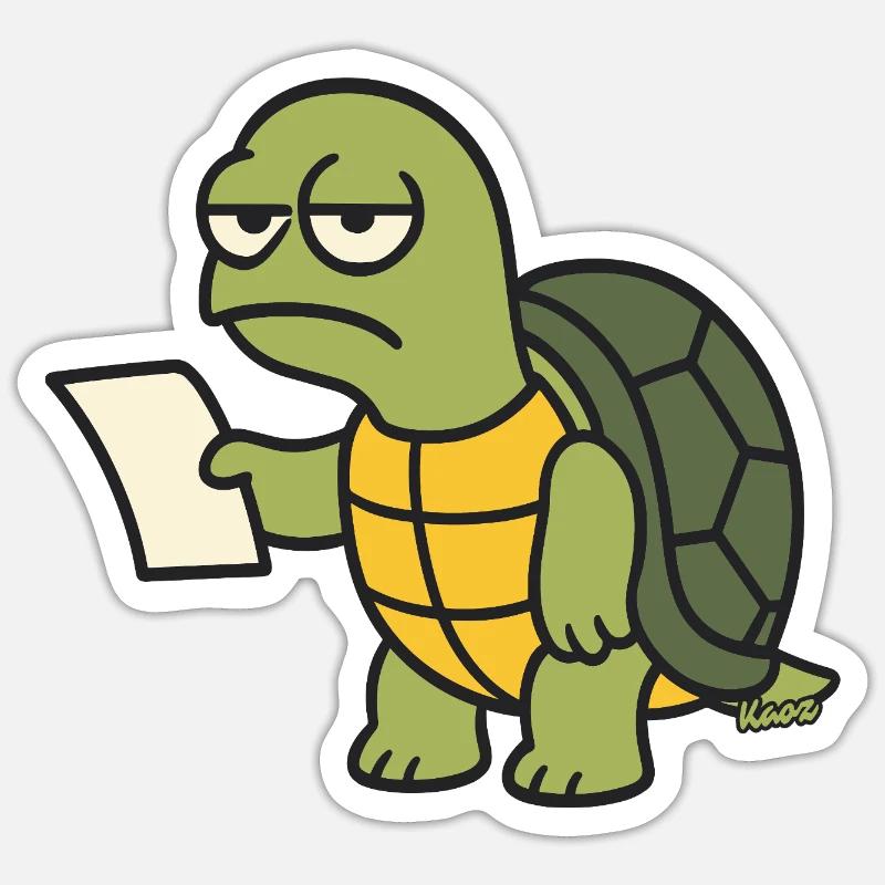 Langsame Schildkröte mit Papier - Sticker Größe S (10 x 10 cm) - Mattweiß