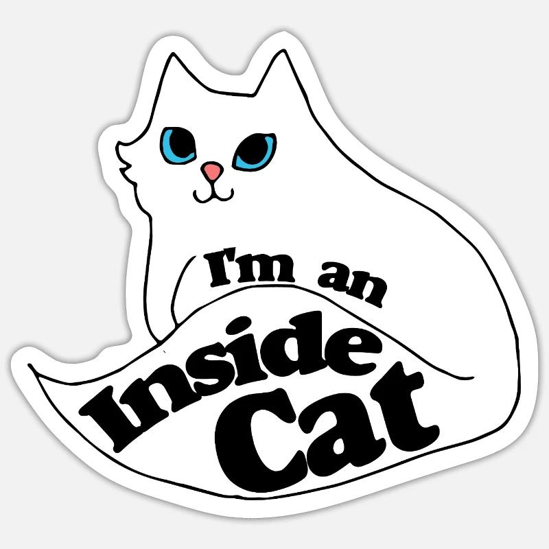 Inside Cat Cartoon Slogan Tee - Sticker taille S (10 x 10 cm) - blanc mat