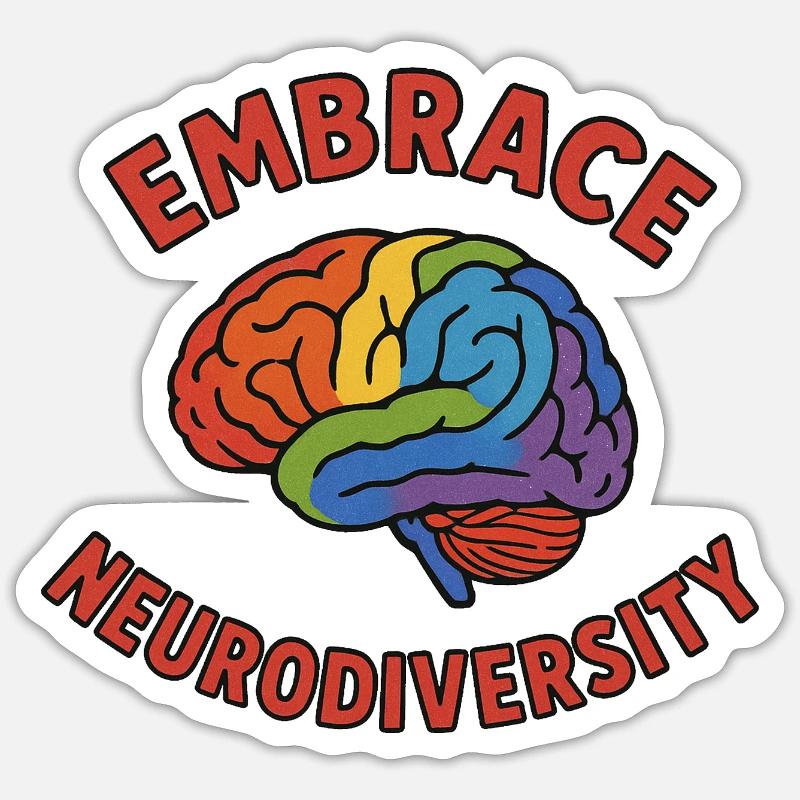 Rainbow Brain embrasse la neurodiversité - Sticker taille S (10 x 10 cm) - blanc mat