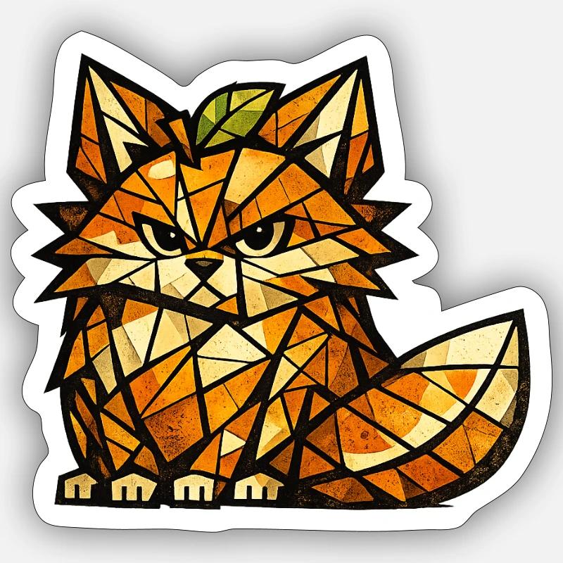 Orange Fox Cubism Version - Sticker size S (10 x 10 cm) - white matte