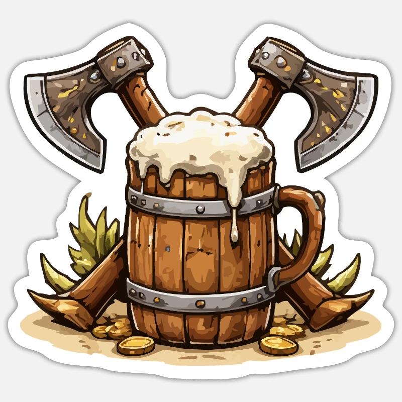 Bierfass mit Äxten Wikinger Sticker Größe S (10 x 10 cm)