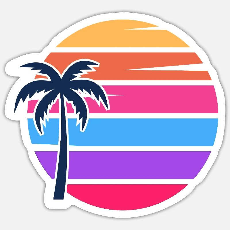 Retro Sunset Palm Circle - Sticker size S (10 x 10 cm) - white matte