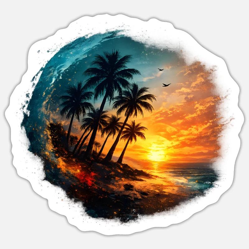 Sunset Palm Beach - Sticker size S (10 x 10 cm) - white matte