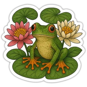Grüner Frosch unter Lotuslilien - Sticker Größe S (10 x 10 cm) - Mattweiß - Vorne