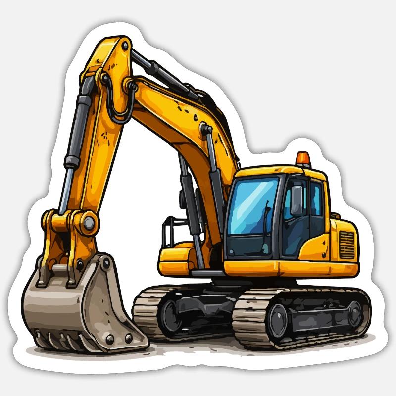 Yellow Excavator - Sticker size S (10 x 10 cm) - white matte
