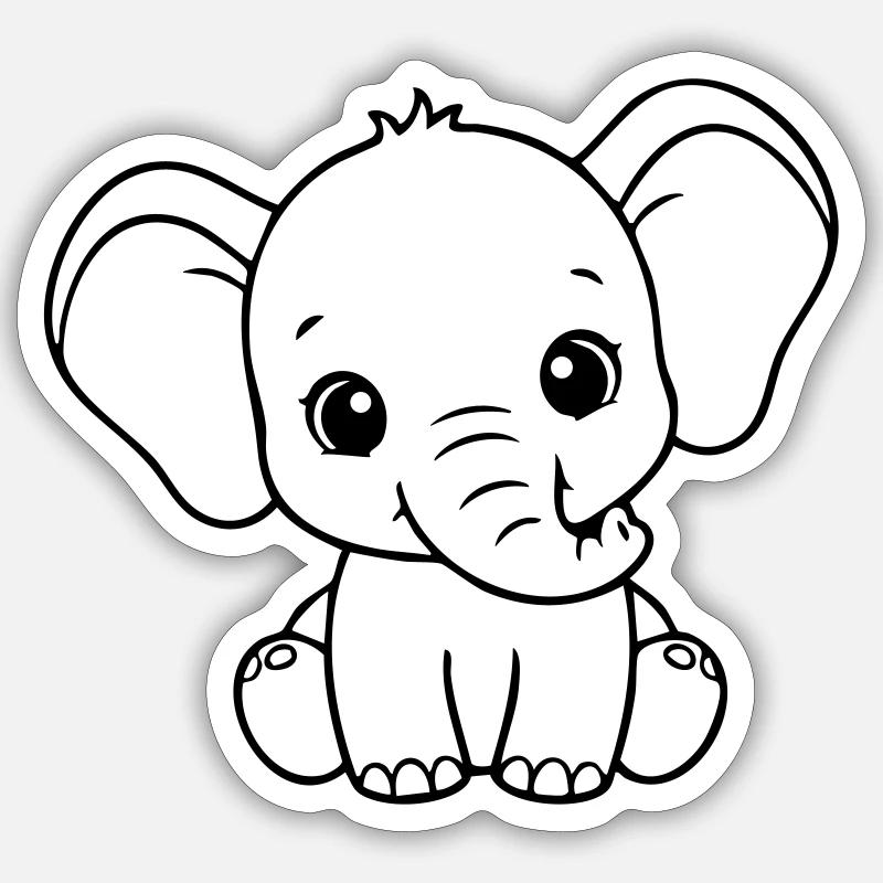 Bébé éléphant mignon – Noir et Blanc Sticker taille S (10 x 10 cm)