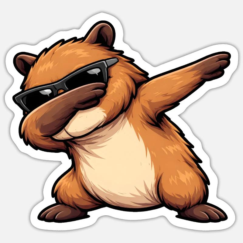 Dabbing Capybara - Sticker Größe S (10 x 10 cm) - Mattweiß