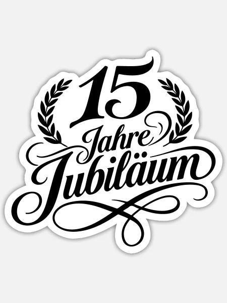 15 Jahre Jubiläum Lorbeer Schwarz - Sticker Größe S (10 x 10 cm) - Mattweiß