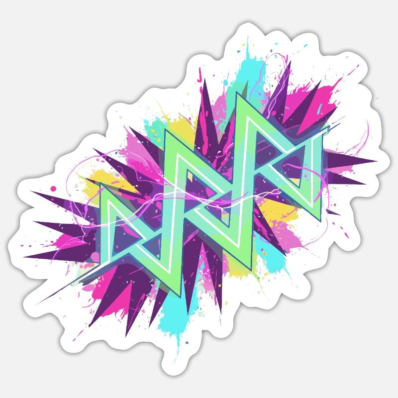 Neon Zickzack Graffiti - Sticker Größe S (10 x 10 cm) - Mattweiß
