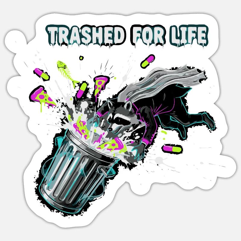 Trashed for Life Waschbär - Sticker Größe S (10 x 10 cm) - Mattweiß
