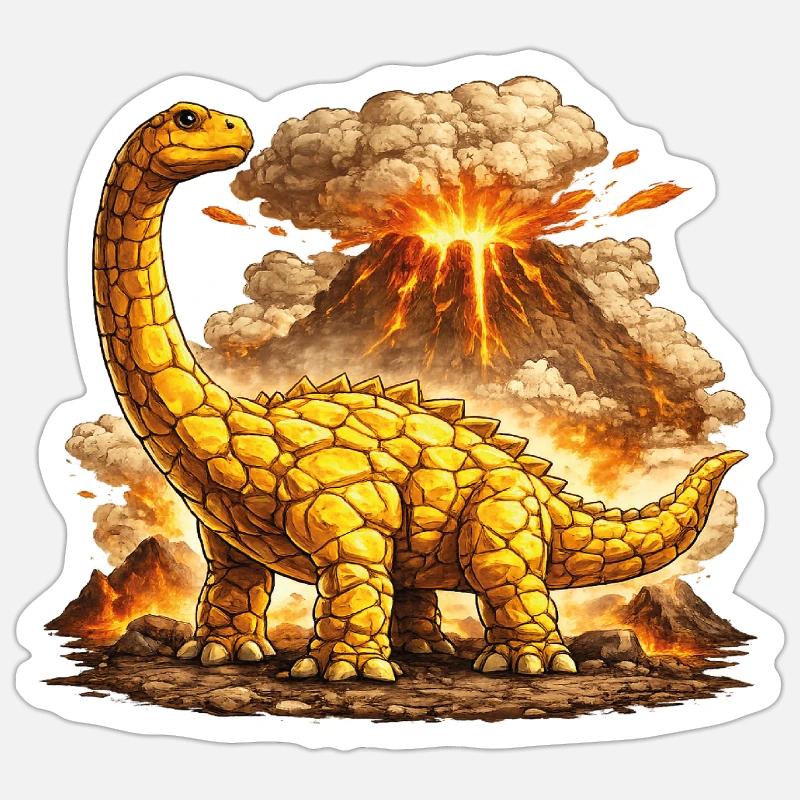 Brontosaurus Vulkaneruption - Sticker Größe S (10 x 10 cm) - Mattweiß