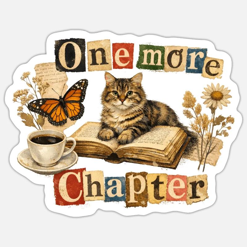 One More Chapter - Cozy Reading Cat Sticker Größe S (10 x 10 cm)