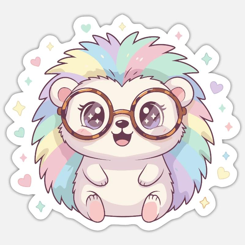 Regenbogen-Igel mit Brillen - Sticker Größe S (10 x 10 cm) - Mattweiß