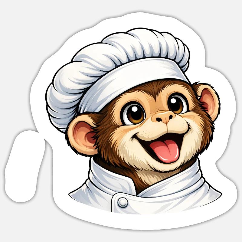 Dessin animé Singe Chef Mignon - Sticker taille S (10 x 10 cm) - blanc mat
