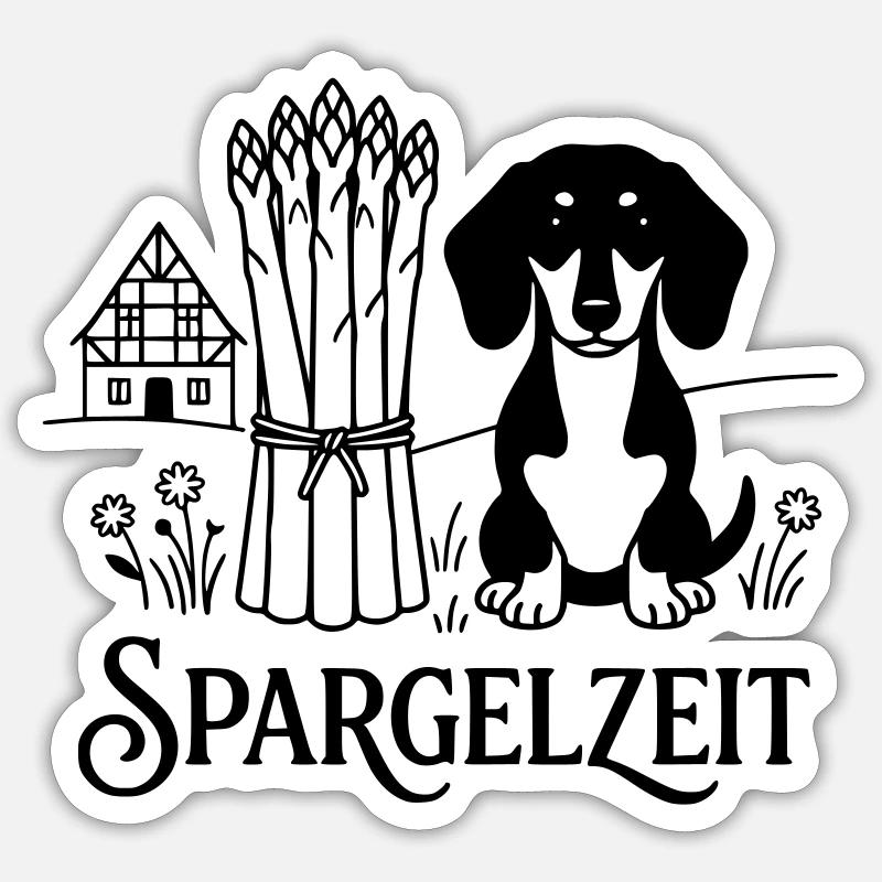 Dackel Spargelessen Spargelzeit - Sticker Größe S (10 x 10 cm) - Mattweiß