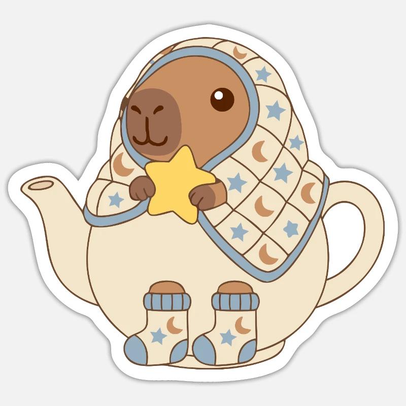 Teapot Capybara Starry Snuggle - Sticker size S (10 x 10 cm) - white matte