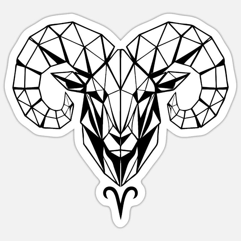 Bélier géométrique – Force & Courage - Sticker taille S (10 x 10 cm) - blanc mat