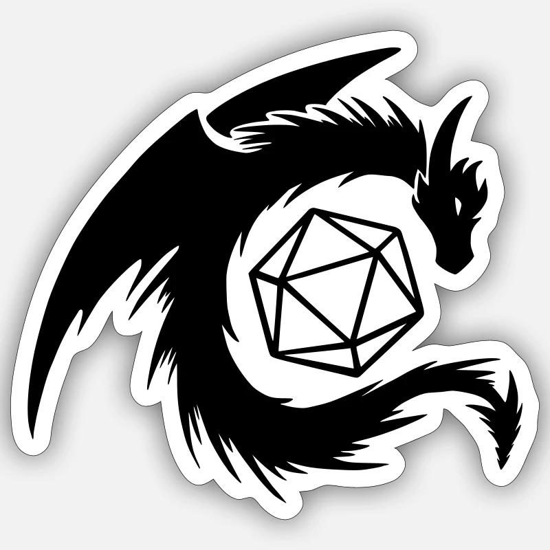 Dragon with D20 Dice - Sticker size S (10 x 10 cm) - white matte