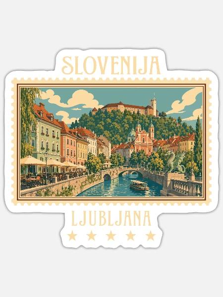Slowenien Ljubljana Vintage Reisemarke - Sticker Größe S (10 x 10 cm) - Mattweiß