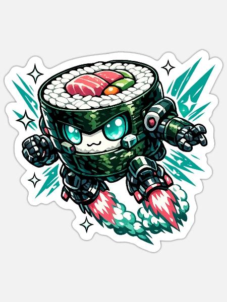 Sushi Mecha Roboter - Sticker Größe S (10 x 10 cm) - Mattweiß