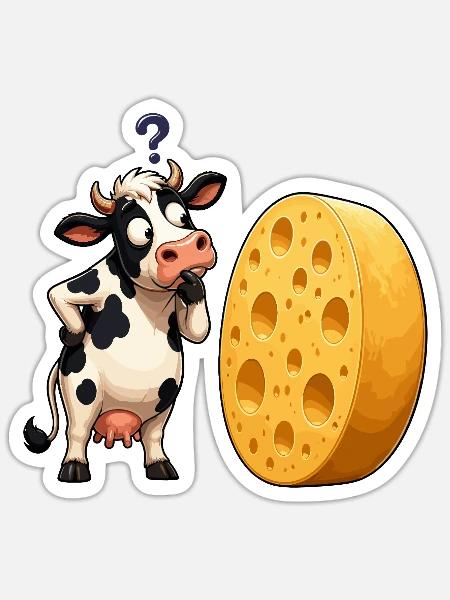 Kuh und Käse Frageszene - Sticker Größe S (10 x 10 cm) - Mattweiß