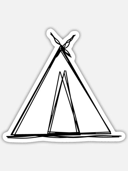 Zelt handgezeichnet - Sticker Größe S (10 x 10 cm) - Mattweiß