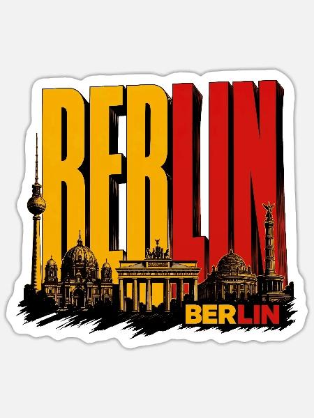Berlin Skyline Retro Stadt Silhouette - Sticker Größe S (10 x 10 cm) - Mattweiß