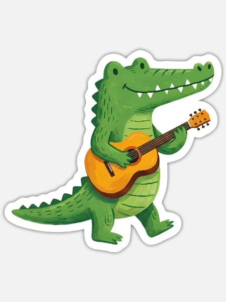Süßes Krokodil Gitarre Musiker Kinder T-Shirt - Sticker Größe S (10 x 10 cm) - Mattweiß