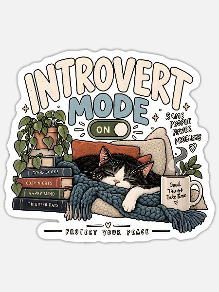 Introvert Mode Katze - Sticker Größe S (10 x 10 cm) - Mattweiß