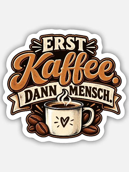 Erst Kaffee. Dann Mensch. Kaffeetrinker - Sticker Größe S (10 x 10 cm) - Mattweiß