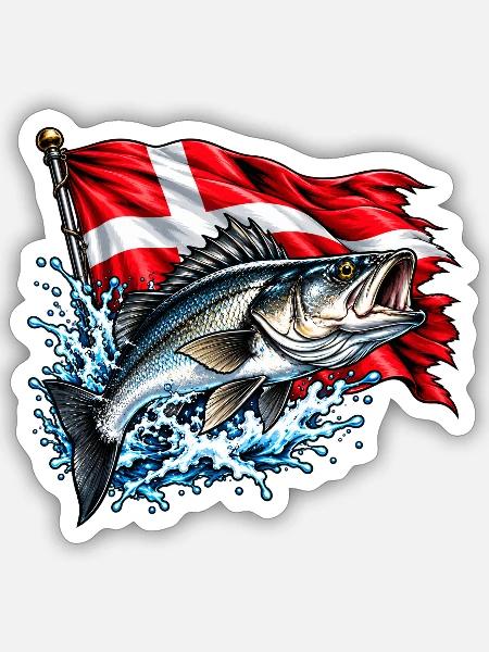 Wolfsbarsch und Flagge - Sticker Größe S (10 x 10 cm) - Mattweiß