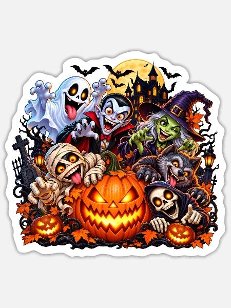 Gruselige Halloween-Gesellen - Sticker Größe S (10 x 10 cm) - Mattweiß