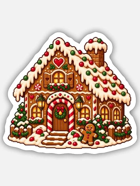 Lebkuchenhaus Winterzauber - Sticker Größe S (10 x 10 cm) - Mattweiß