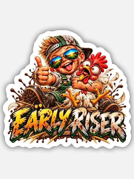 Frühaufsteher Freundschaft Huhn - Sticker Größe S (10 x 10 cm) - Mattweiß