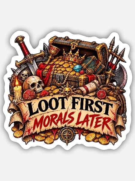 Loot zuerst, Moral danach - Sticker Größe S (10 x 10 cm) - Mattweiß