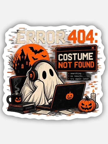 Error 404: Costume Not Found – Halloween Ghost - Sticker Größe S (10 x 10 cm) - Mattweiß