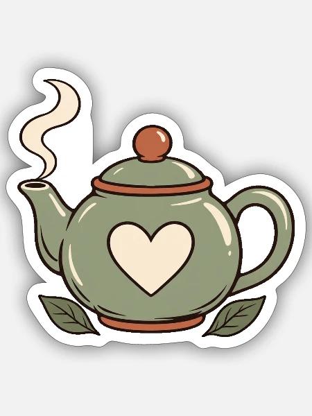 Tee und Zitrone – Teekanne - Sticker Größe S (10 x 10 cm) - Mattweiß