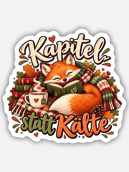 Kapitel statt Kälte – Lesender Fuchs Cozy Herbst - Sticker Größe S (10 x 10 cm) - Mattweiß