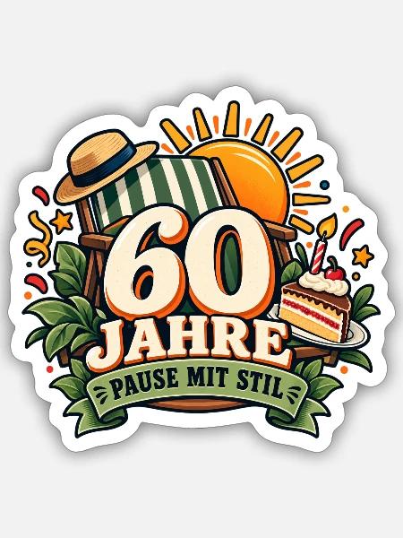 60 Jahre – Pause mit Stil - Sticker Größe S (10 x 10 cm) - Mattweiß