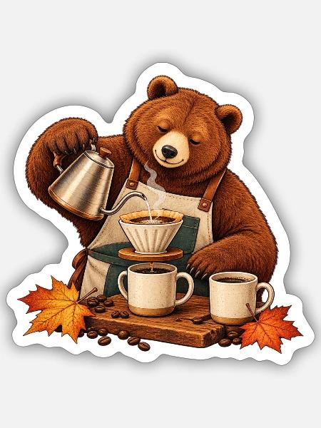 Bär brüht Pour-over-Kaffee - Sticker Größe S (10 x 10 cm) - Mattweiß