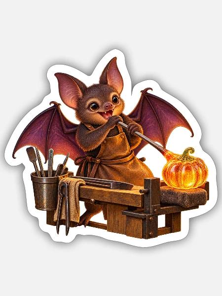 Fledermaus bläst einen Glaskürbis - Sticker Größe S (10 x 10 cm) - Mattweiß