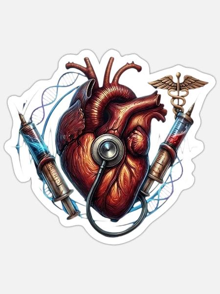 Herzfrequenz Kunst: Stethoskop Nadeln - Sticker Größe S (10 x 10 cm) - Mattweiß