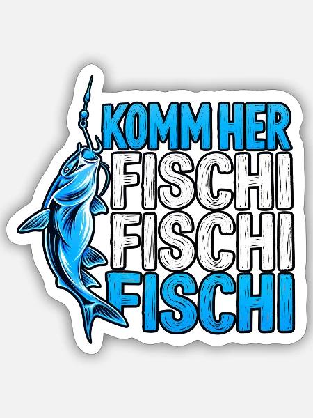 Komm Herr Fischi Angler - Sticker Größe S (10 x 10 cm) - Mattweiß