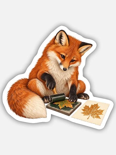 Fuchs druckt botanische Blätter - Sticker Größe S (10 x 10 cm) - Mattweiß