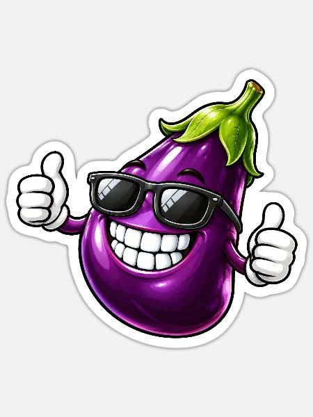 Coole Aubergine Cartoon Vegetarisch Sommer - Sticker Größe S (10 x 10 cm) - Mattweiß