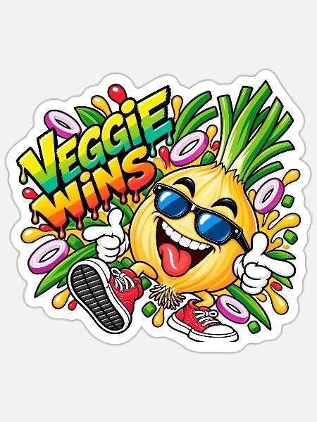 Veggie Wins Zwiebel - Sticker Größe S (10 x 10 cm) - Mattweiß