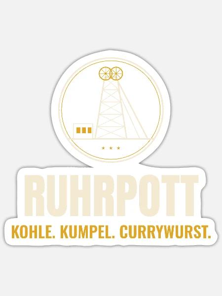 Ruhrpott Förderturm – Kohle Kumpel Currywurst - Sticker Größe S (10 x 10 cm) - Mattweiß