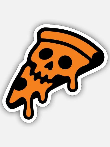 Pizza Totenkopf Halloween Grafik - Sticker Größe S (10 x 10 cm) - Mattweiß