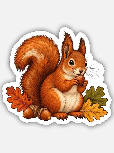 Eichhörnchen mit Haselnuss - Sticker Größe S (10 x 10 cm) - Mattweiß